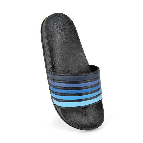 Boys Striped Pool Sliders Black Blue