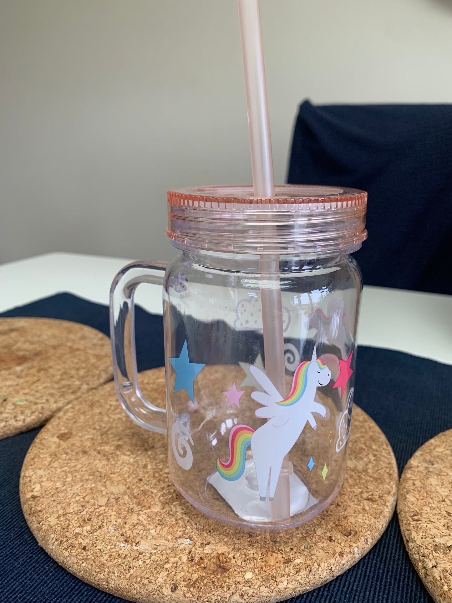 Kids Printed Mason Jar With Straw Assorted