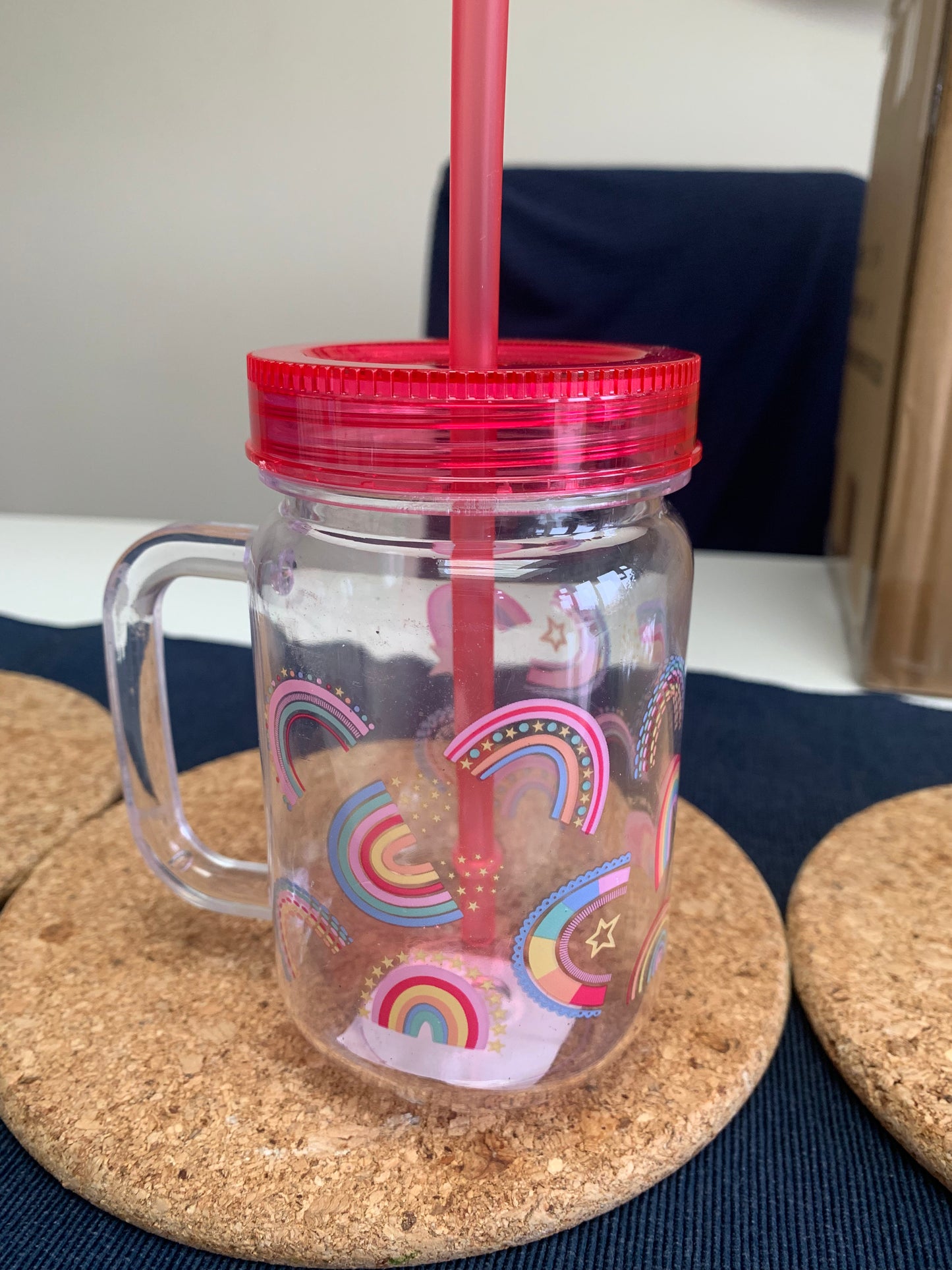 Kids Printed Mason Jar With Straw Assorted
