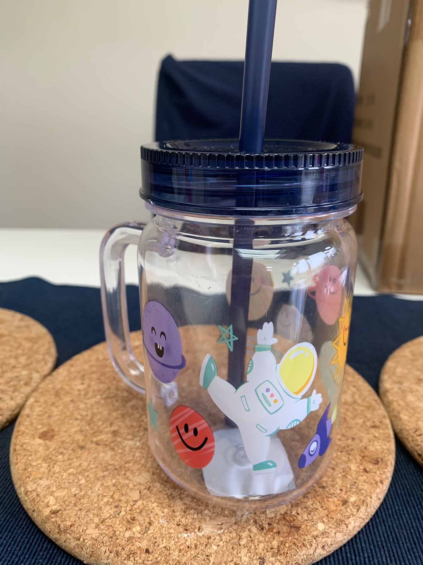 Kids Printed Mason Jar With Straw Assorted