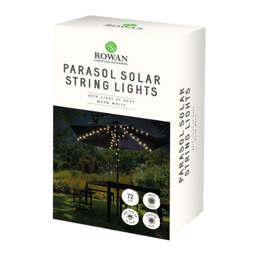 SOLAR PARASOL STRING LIGHTS WARM WHITE