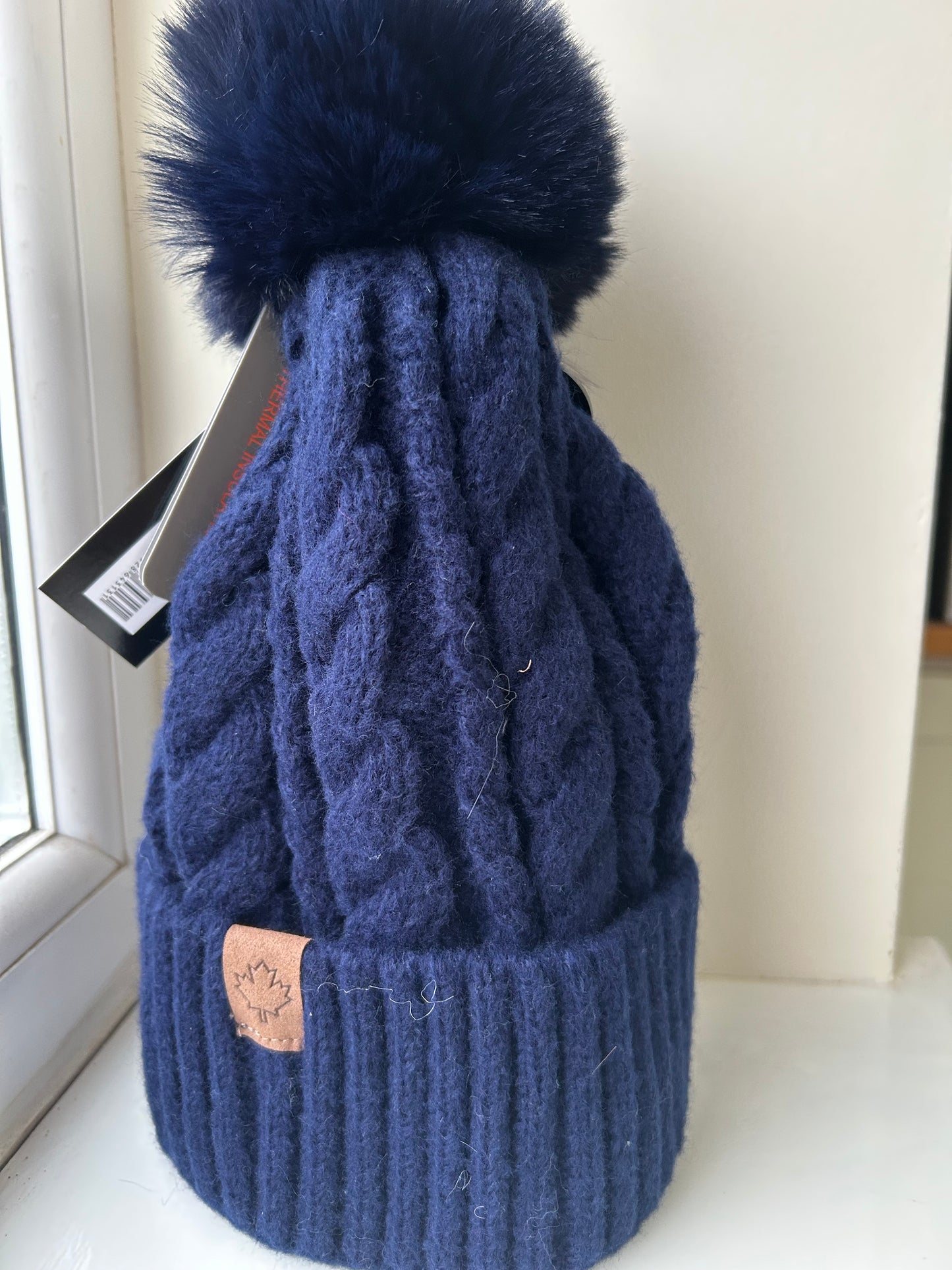Ladies Thermal Lined Brushed Yarn Cable Kit Pom Pom Hat