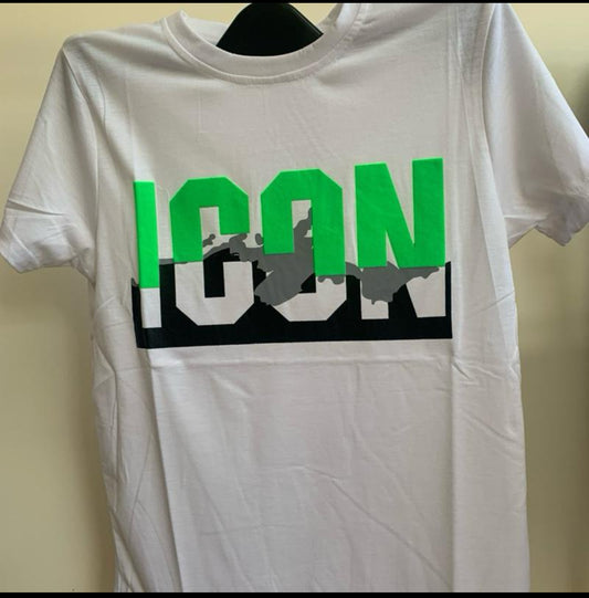 Boys White 'ICON' Motif Tshirt