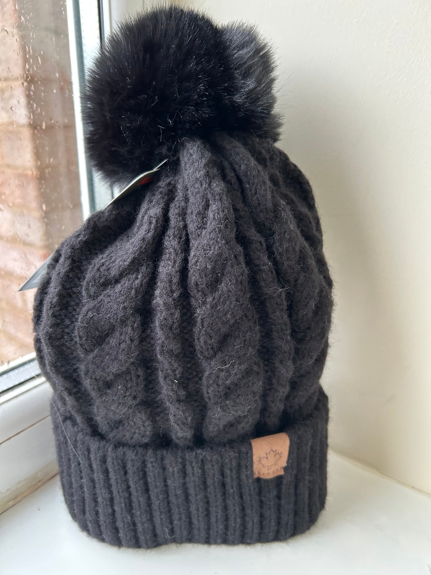 Ladies Thermal Lined Brushed Yarn Cable Kit Pom Pom Hat