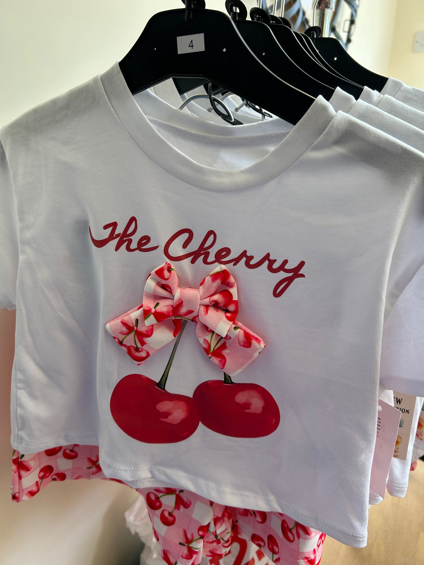 Girls "The Cherry" Print Bow Short Set