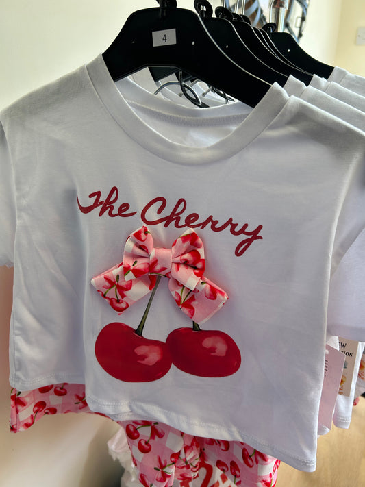 Girls "The Cherry" Print Bow Short Set