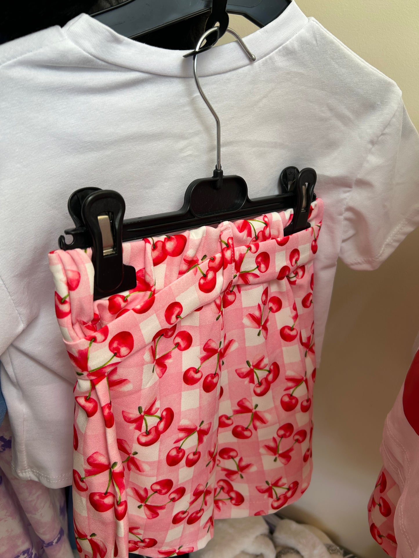 Girls "The Cherry" Print Bow Short Set