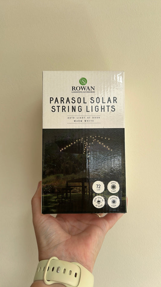 SOLAR PARASOL STRING LIGHTS WARM WHITE