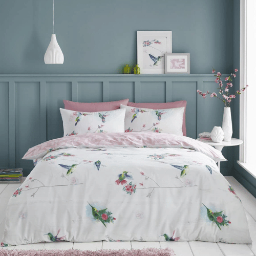 Hummingbird blush pink bedding set